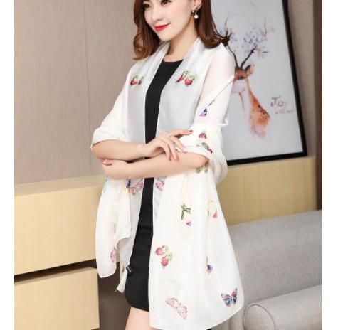 2019 NEW Silk Scarf for Women Butterfly print Long Scarves Wrap with Tag 180x90Cm Shawls 2clour