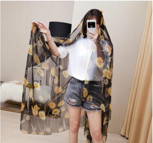 2019 NEW Silk Scarf for Women Butterfly print Long Scarves Wrap with Tag 180x90Cm Shawls black flower nice gift