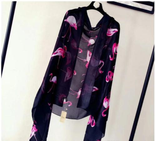 Spring and summer fashion new Flamingo print shawl fashion scarf silk High-grade print scarf