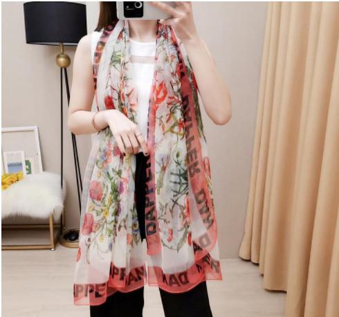 Spring silk scarf 2019 Hot women Letter shawl scarf fashion long neck ring Christmas gift Peacock top seller flower