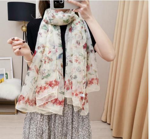 2019 New Silk Scarf Women Best Quality Brand Bee style scarves Scarfs 180x90cm Scarves Pashmina Infinity Scarf Women white flower