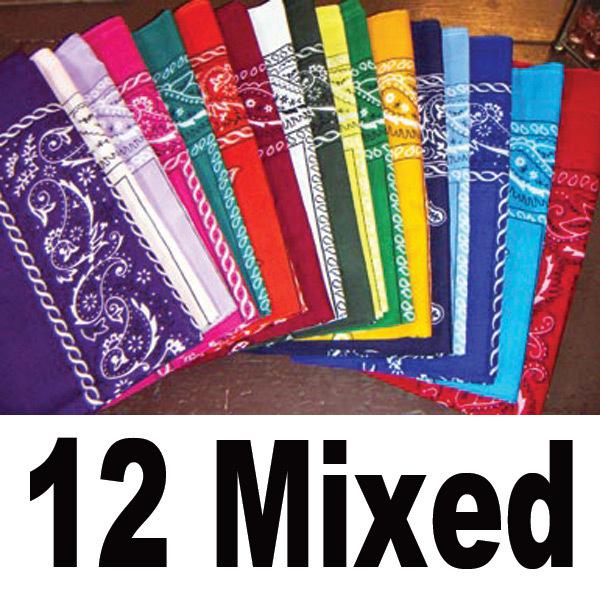 SALE! 100% COTTON Lot Dozen Bandanas 12 PCS Mixed Colors Scarf Headband Outdoor Hand Wrap For Man Women