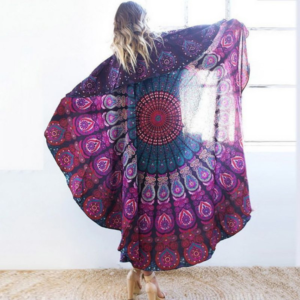 Round Beach Scarf Fire Peacock Mandala Chiffon BeachTowels Bohemia Bain Para Playa Toallas Pashmina