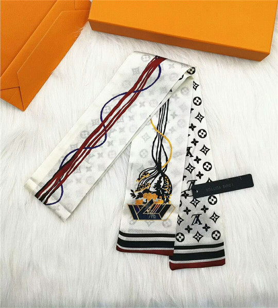 Wholesale silk scarf fashion men and women silk hair band brand scarf small ribbon printed silk scarf 120*8cm