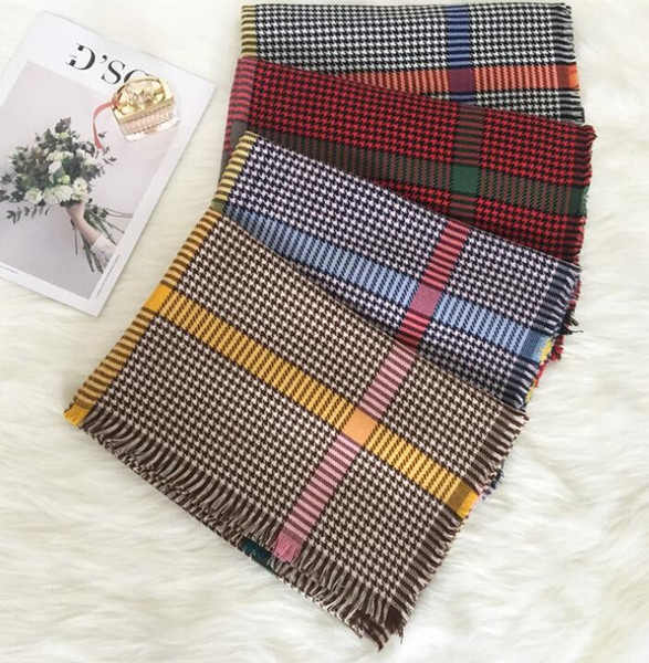 Women's autumn and winter new color striped thousand birds plaid scarf long imitation cashmere warm scarf with a variety of capes