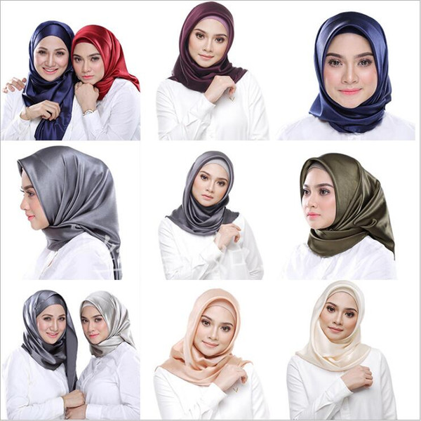 Wholesale 2019 fashion silk scarves 90*90cm monochrome large square scarf Malaysia Muslim headscarf