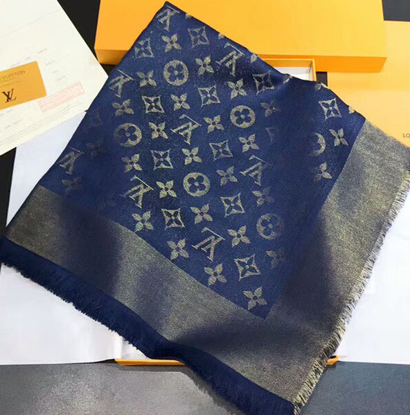 Famous brand designs cashmere gold thread knitting scarf luxury female triangle shawl 140*140cm color weaving logo fashion shawl