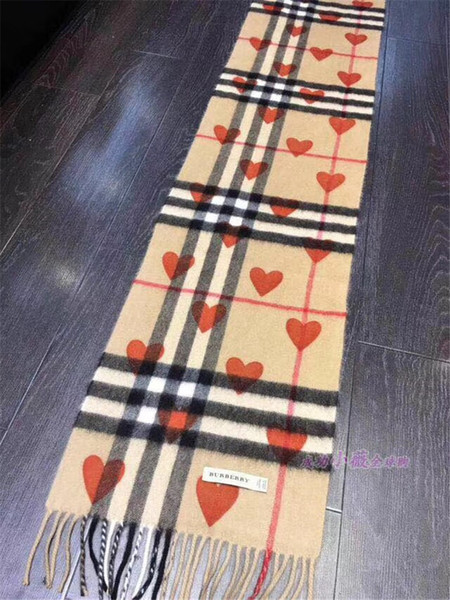 Brand new men's and women's long wool style 180*30CM long soft wool printed peach heart brand scarf with labels