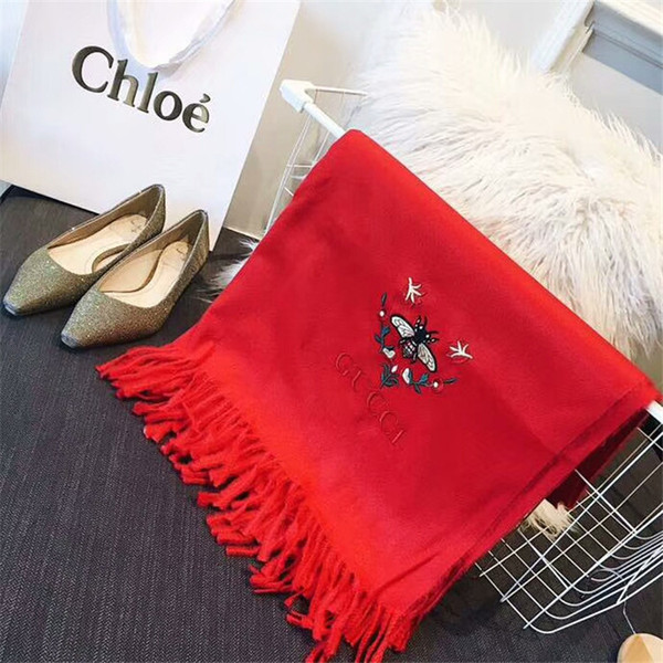 Winter autumn men and women fashion thick wool scarf new luxury brand high-end color embroidery bee pattern brand wool scarf