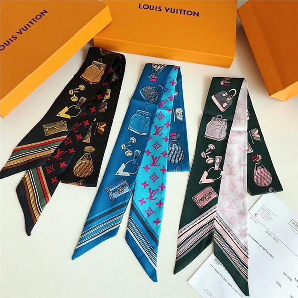 2019 brand silk scarf Multi-purpose brand small ribbon silk scarves fashionable female silk scarves