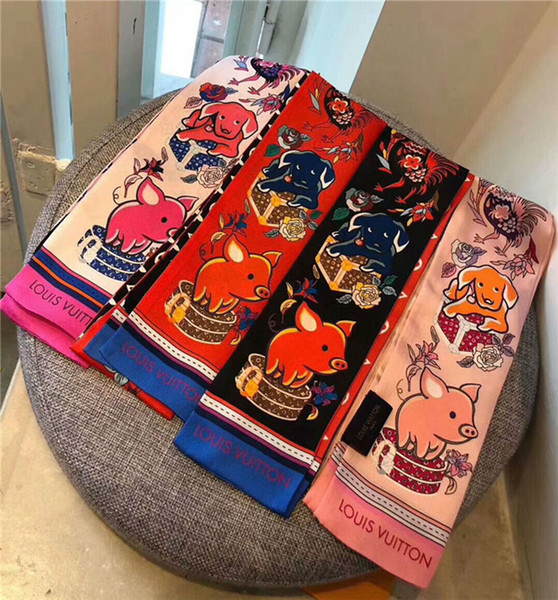 Fashion brand printed silk scarf multi-functional ribbon men and women with fashion handbags ribbon scarf