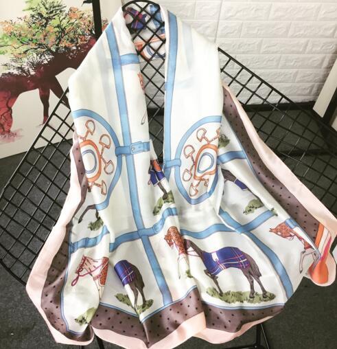 Summer and autumn new printed silk scarves ladies' matching satin long towel sunshade shawl multifunctional scarf beach towel