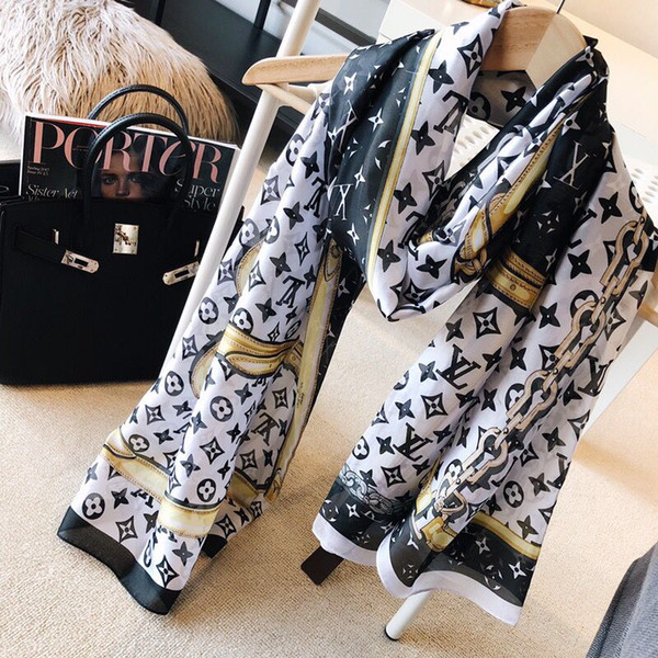 Spring silk scarf 2019 Hot women Letter shawl scarf fashion long neck ring Christmas gift wholesale 180x90cm