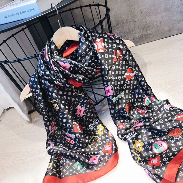 Free Silk Scarf for Women Spring Summer European Lock design Long Scarves Wrap with Tag 180x90Cm Shawls Women Gifts