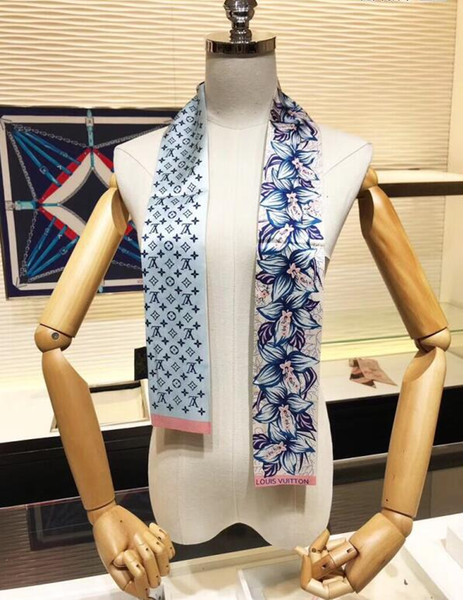 2019 Classic Silk HANDBAG Bag scarf Headbands New Fashion L Flower women silk scraves 100% Top grade silk bag scarf hair Bands 8*123cm