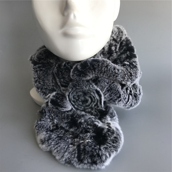 Womens Brown Real Rex Rabbit Fur soft Scarves Winter w flower Warm Scarf Neck Warmer