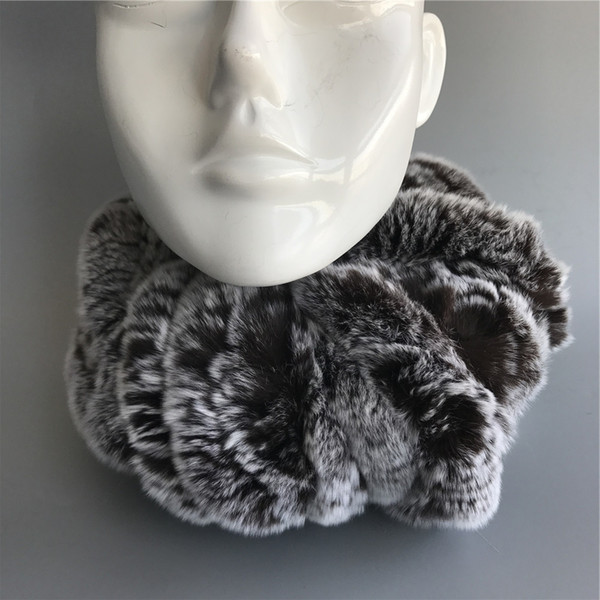 Womens Grey Real Rex Rabbit Fur soft Scarves Winter w flower Warm Scarf Neck Warmer