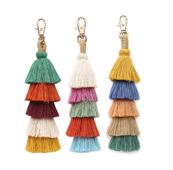 New Bohemian women Pagoda tassel Keychain Purse Bag Buckle HandBag Pendant Handmade Car Keyring Holder colorful types Women jewelry ca18