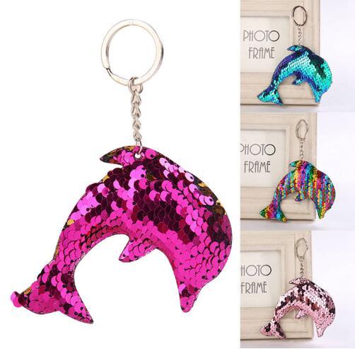 New Creative Lovely Sequin Dolphin Keychain Glitter Key Rings Gifts for Women Car Bag Pendant Accessories Key Chain size 8*14cm ca33