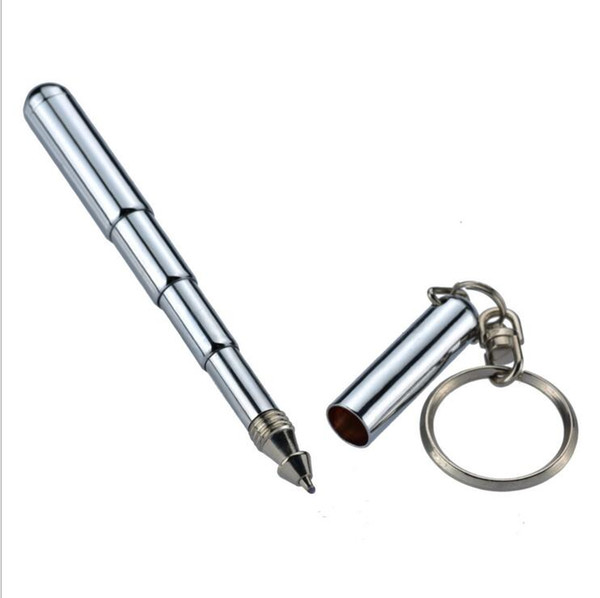 Keyring telescoping Hot Outdoor Thick Mini Retractable Pen stainless steel metal ballpoint pen portable keychain YYA750