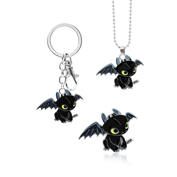 How To Train Your Dragon Keychain Necklace breastpin Toothless Dragon Night Fury Car Bag Handbag Couple Key Chains Accessories