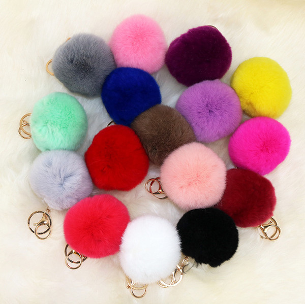 Mixture Cute genuine Rabbit fur ball plush key chain for car key ring Bag Pendant car pompom keychain