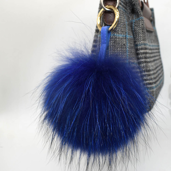 Genuine Raccoon Fur Pompoms size 14cm Bag Charm Real Raccoon Fox Keychains Raccoon Fur Charm Pompom Charm Bag Fox ball