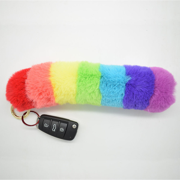 Ms.MinShu Fur Tail Keychain Colorful Fur Charm for Bag Artificial wool Keychain Faux Fur Charm Multi color tail