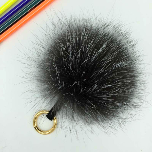 Ms.MinShu Silver Fox Fur Pompoms Keychains Natural Fox Fur Ball Keychains Genuine Fox Charm For Bag Pendant Bag charm