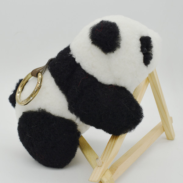 Hand Made Panda Toy Real Lamb Fur Keychain Animal Panda Bag Charm Lovely Car Pendants Fur Panda Charm