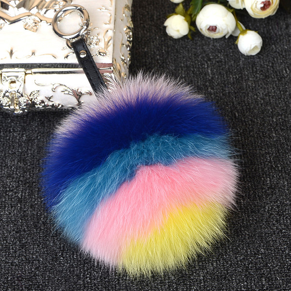 Ms.MinShu Genuine Fox Pompom Charm Big size 15cm Natural Fur Ball Keychains Fox Bag Charm Big Size Colorful Fur Charm