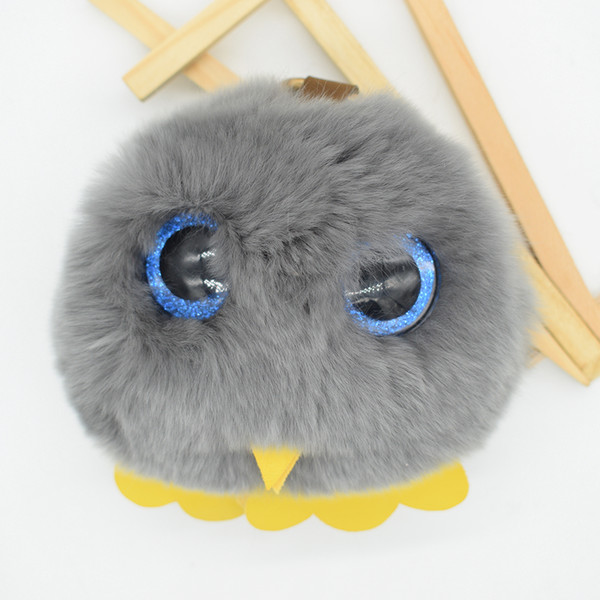 Fashion Keychain OWL Genuine Rex Rabbit Cute Toy for Bag Charm Real Fur Key Pendant Hand Made Bag Bugs Charm Fur Keychain