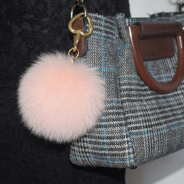 10pcs 10cm Natural Fox Fur Bag Charm Real Fox Fur Pompom Keychain Charm Nice Fluffly Fur Pompoms Keyring Key Pendant