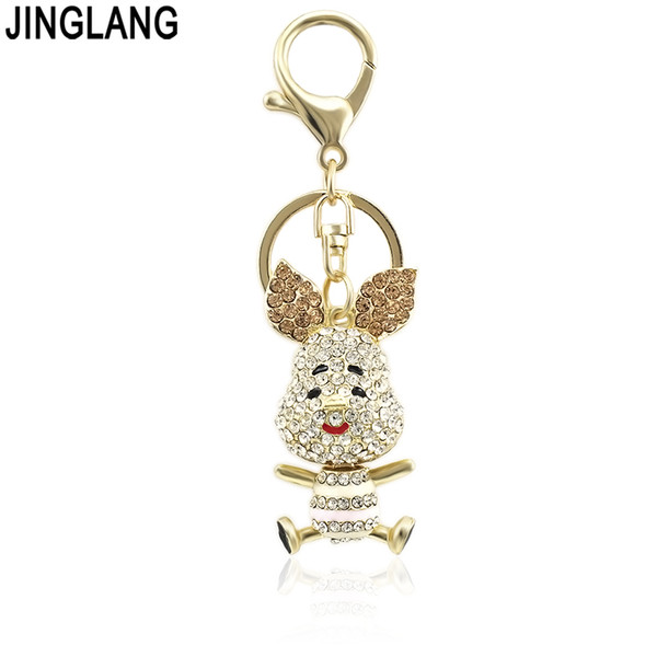 JINGLANG Crystal Rhinestone Alphabet Keyring Initial Pig Key Ring Chain Unisex Keychain Jewelry