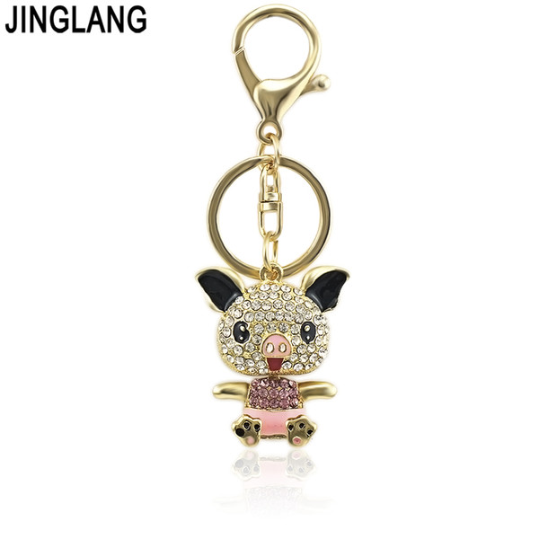 JINGLANG Lovely Pig Keychains Car Key Chain Bag Purse Charm Holder for Woman Gift Trinket Rhinestone Accessories