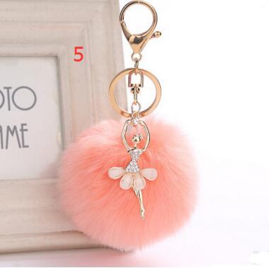 3.15 Inch Girl Women Fur Ball Rhinestone Ballerina Keychain Ballet Dancing Girl Handbag Accessories Car Key Chain For Bag 30pcs free shippin