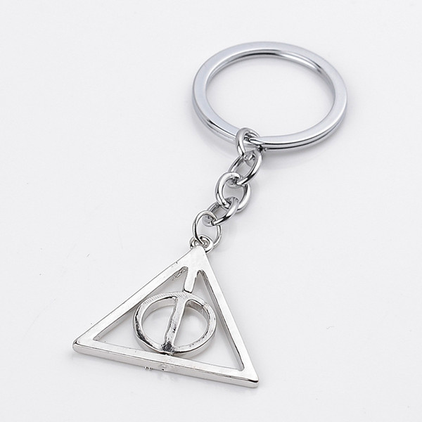 Rotatable Harry The Deathly Hallows Keychain Key Rings Rotatable Triangle Pendant Potter Fans Fashion Jewelry Jewelry Will Drop Shipping