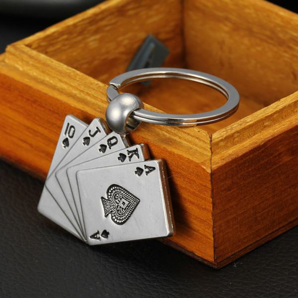 Poker key Rings alloy Royal Flush poker keychain key chain bags key pendants jewelry promotion Gift Drop Shipping