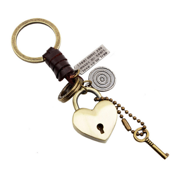 2019 Brand New Fashion Men Women Gift Keychains High Quality Creative Knitting Leather Vintage Bronze Alloy Heart Key Rings Wholesale LK003