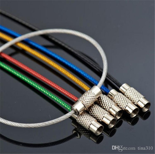 New Stainless Steel Wire Keychain Cable Rope Key Holder Keyring Multicolor Mix 15CM Key Chain Rings Women Men Jewelry 4109