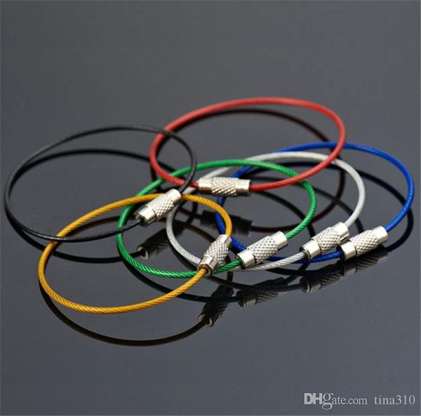 Stainless Steel Wire Keychain Cable Rope Key Holder Keyring Multicolor Mix 15CM Key Chain Rings Women Men Jewelry 4109