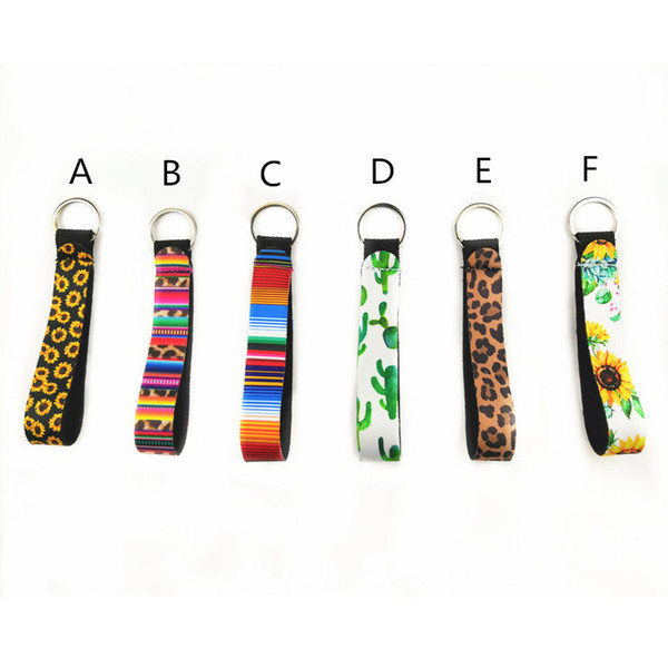 Neoprene Wristlet Keychains Lanyard Sunflower Leopard Serape Cactus Prints Strap Band with Split Ring Key Chain Holder Cool Key Fob