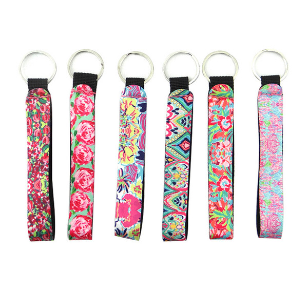 Fashion Printed Neoprene Wrist Strap Keychains Soft Neoprene Key Holder Colorful Key Rings Best Promotion Gift Multi Colors Wholesale