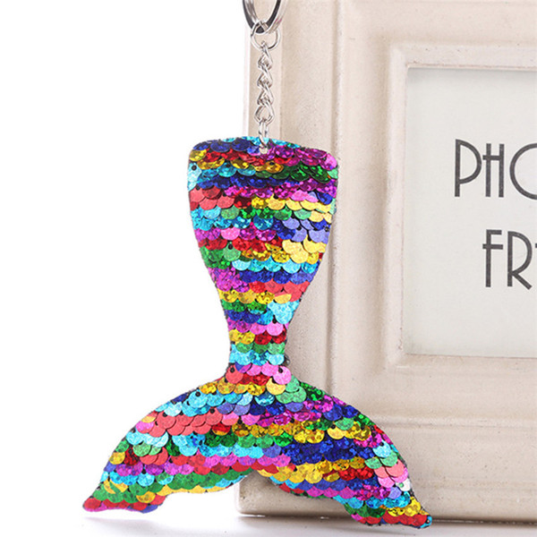 Sequins Mermaid Keychain Christams Decorations Mermaid Fish Tail Keychain Gift Xmas Pendant Heart Keychain 9 Colors mk818