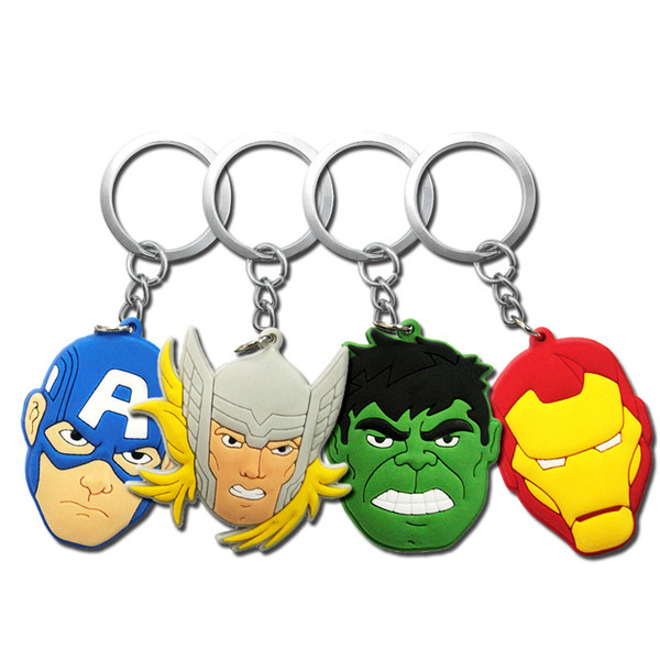 MOQ=10PCS the Avengers Super Hero Spider Man Batman Metal Key Chains Cute Cartoon Soft Key Ring PVC Anime Figure Boy Keychain Car Key Holder