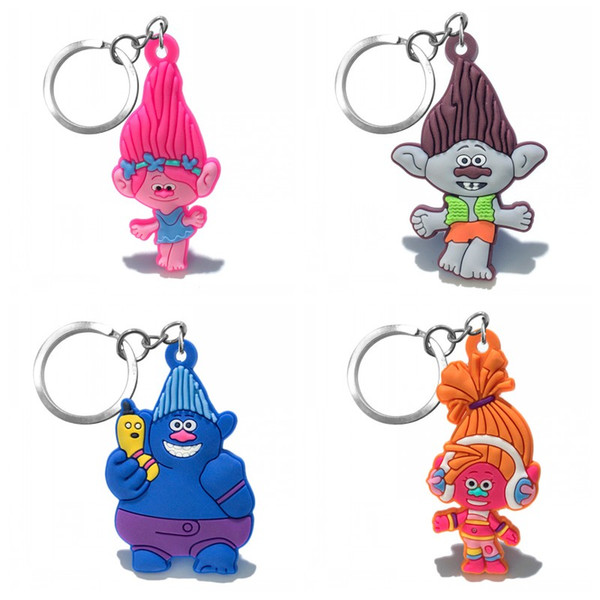 MOQ=10PCS Trolls Metal Key Chains Cute Cartoon Soft Key Ring PVC Anime Figure Keychain Car Key Holder Fashion Accessories wholesalers Gift