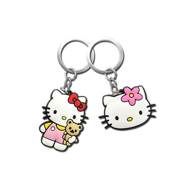 MOQ=10PCS Cute Cats Metal Key Chain Cute Cartoon Soft Key Ring PVC Anime Figure Keychain Car Key Holder Fashion Accessories Wholesalers Gift