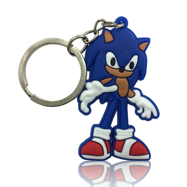 MOQ=10PCS Sonic the Hedgehog Metal Key Chains Cute Cartoon Soft Key Ring PVC Anime Figure Keychain Car Key Holder Fashion Accessories Gift