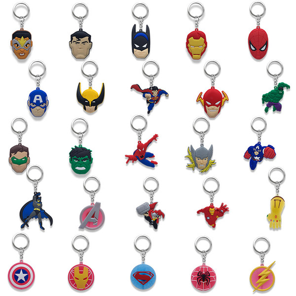 MOQ=500PCS the Avengers Metal Key Chains Cute Cartoon Soft Key Ring PVC Anime Figure Keychain Car Key Holder Accessories Ornaments -Free DHL