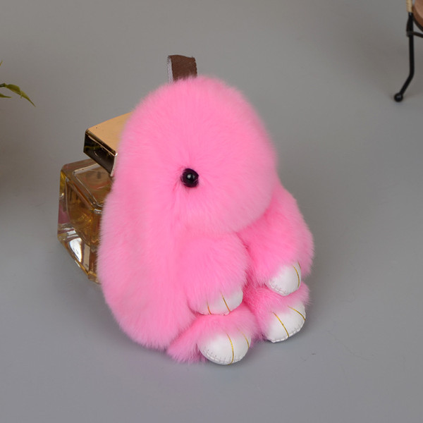 Wholesale- 2017 New Rex Furs Rabbit Plush Toys Key Ring Keychain Pendant Bag Car Charm Tag Cute Mini Rabbit Toy Doll Real Fur